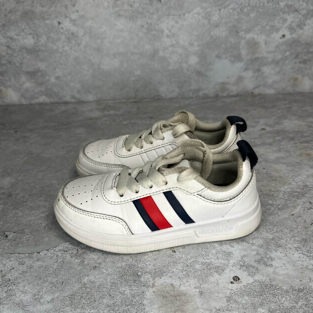 Tommy Hilfiger Kids White Sneakers with Red and Blue Stripes Sz‎ 11C